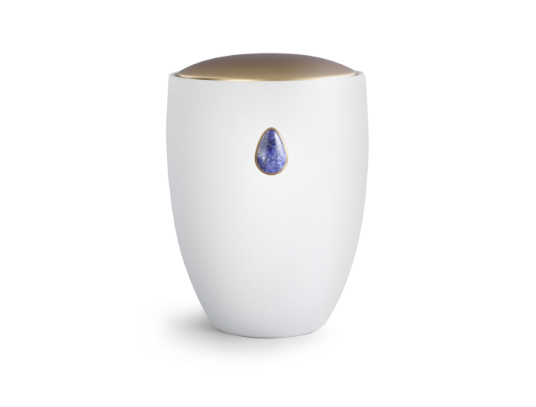 Edition Remember Me, Samton weiß, Deckel golden, eingelassener Sodalith, Keramik