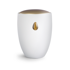 Edition Remember Me, Samton weiß, Deckel golden, eingelasseners Tigerauge, Keramik Edition Remember Me, Samton weiß, Deckel golden, eingelasseners Tigerauge, Keramik