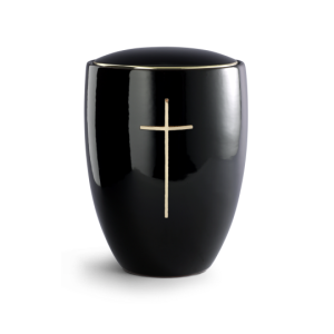 Edition Ceramica, tiefschwarz glänzend, poliertes Messingkreuz, Keramik