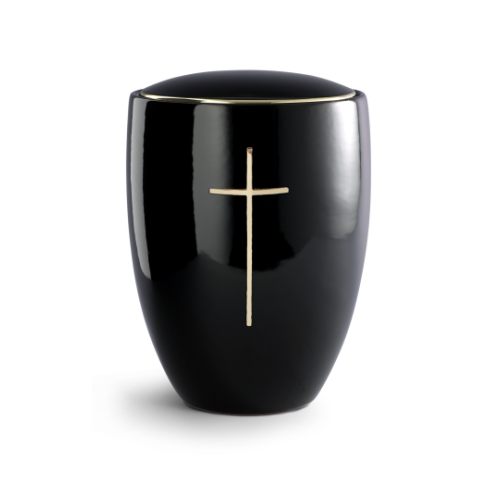 Edition Ceramica, tiefschwarz glänzend, poliertes Messingkreuz, Keramik
