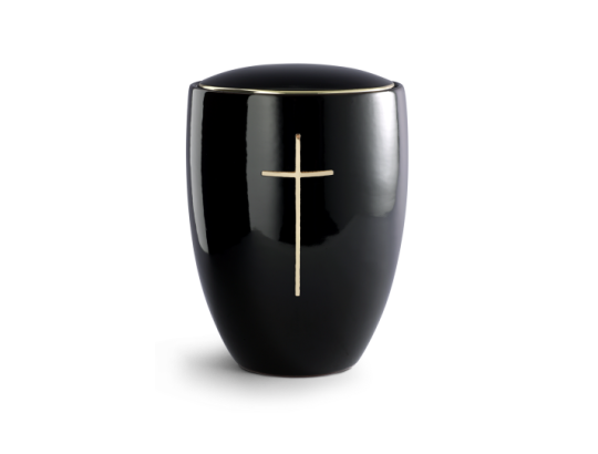 Edition Ceramica, tiefschwarz glänzend, poliertes Messingkreuz, Keramik