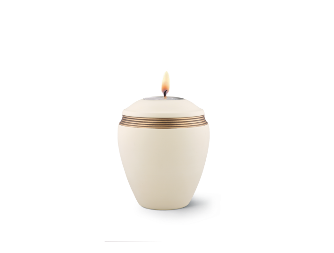 Edition Colour Line, Samtton creme - Gedenklicht, Handbemaltes Dekor altgold, Keramik