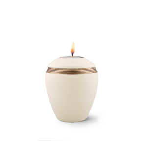 Edition Colour Line, Samtton creme - Gedenklicht, Handbemaltes Dekor altgold, Keramik
