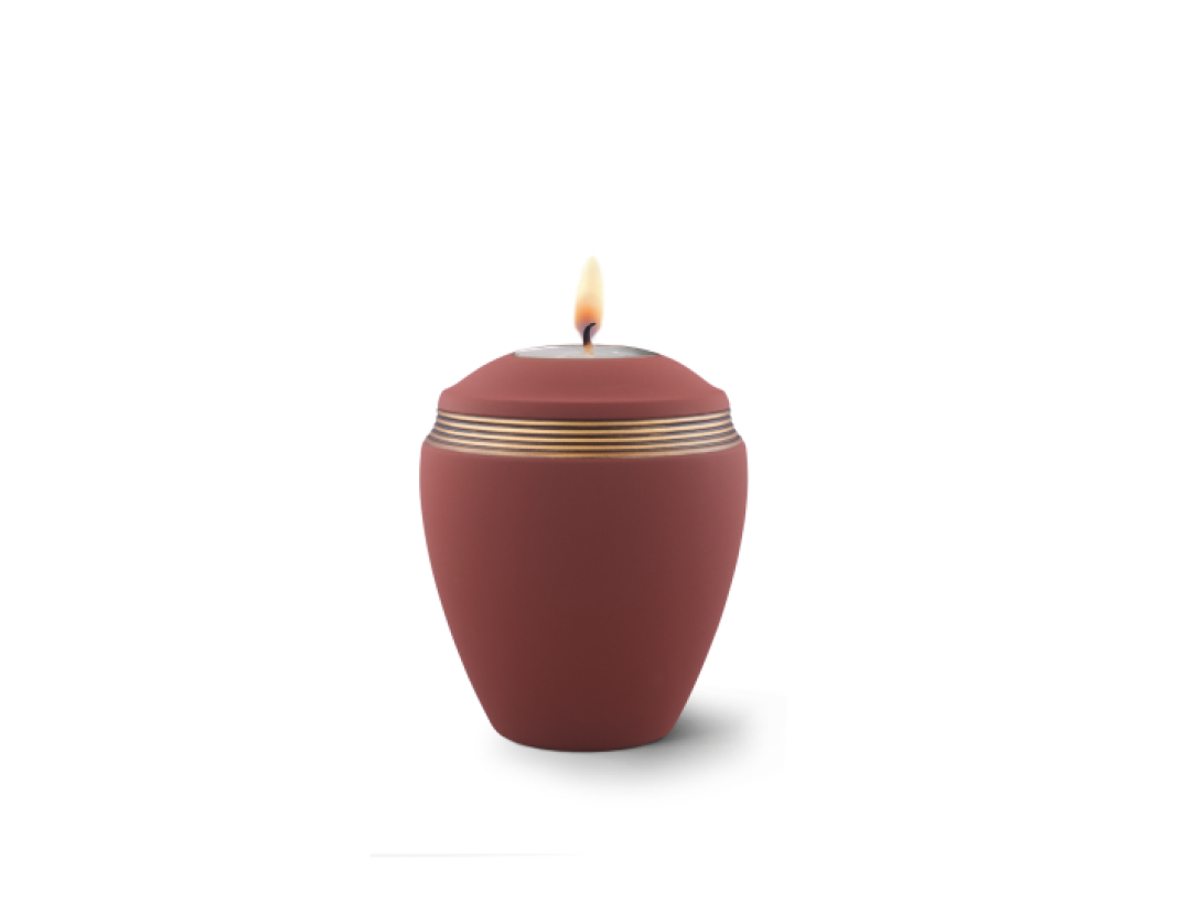 Edition Colour Line, Samtton rotbraun - Gedenklicht, Handbemaltes Dekor altgold, Keramik