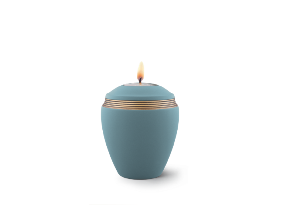 Edition Colour Line, Samtton türkis - Gedenklicht, Handbemaltes Dekor altgold, Keramik