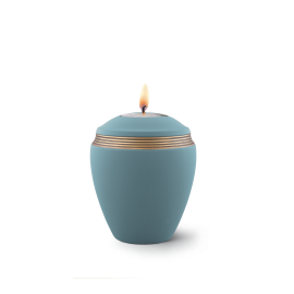 Edition Colour Line, Samtton türkis - Gedenklicht, Handbemaltes Dekor altgold, Keramik