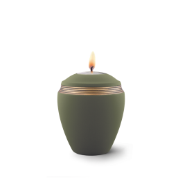 Edition Colour Line, Samtton palmgrün - Gedenklicht, Handbemaltes Dekor altgold, Keramik