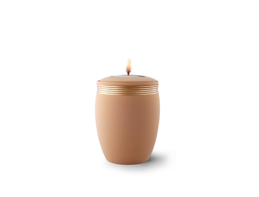 Edition Cleo, Samtton sand - Gedenklicht, Handbemaltes Dekor altgold, Keramik