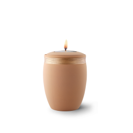 Edition Cleo, Samtton sand - Gedenklicht, Handbemaltes Dekor altgold, Keramik