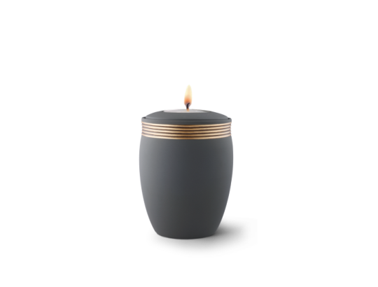 Edition Cleo, Samtton graphit - Gedenklicht, Handbemaltes Dekor altgold, Keramik