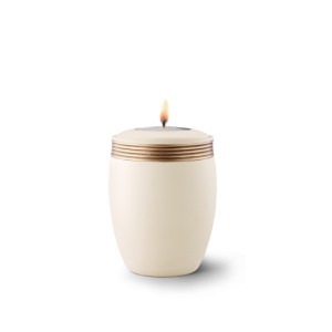 Edition Cleo, Samtton creme - Gedenklicht, Handbemaltes Dekor altgold, Keramik