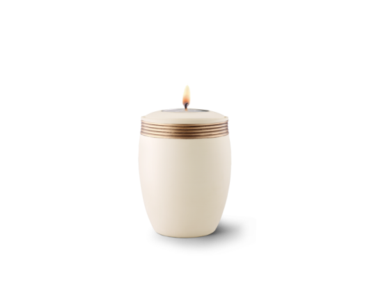 Edition Cleo, Samtton creme - Gedenklicht, Handbemaltes Dekor altgold, Keramik