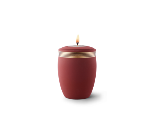 Edition Cleo, Samtton rotbraun - Gedenklicht, Handbemaltes Dekor altgold, Keramik