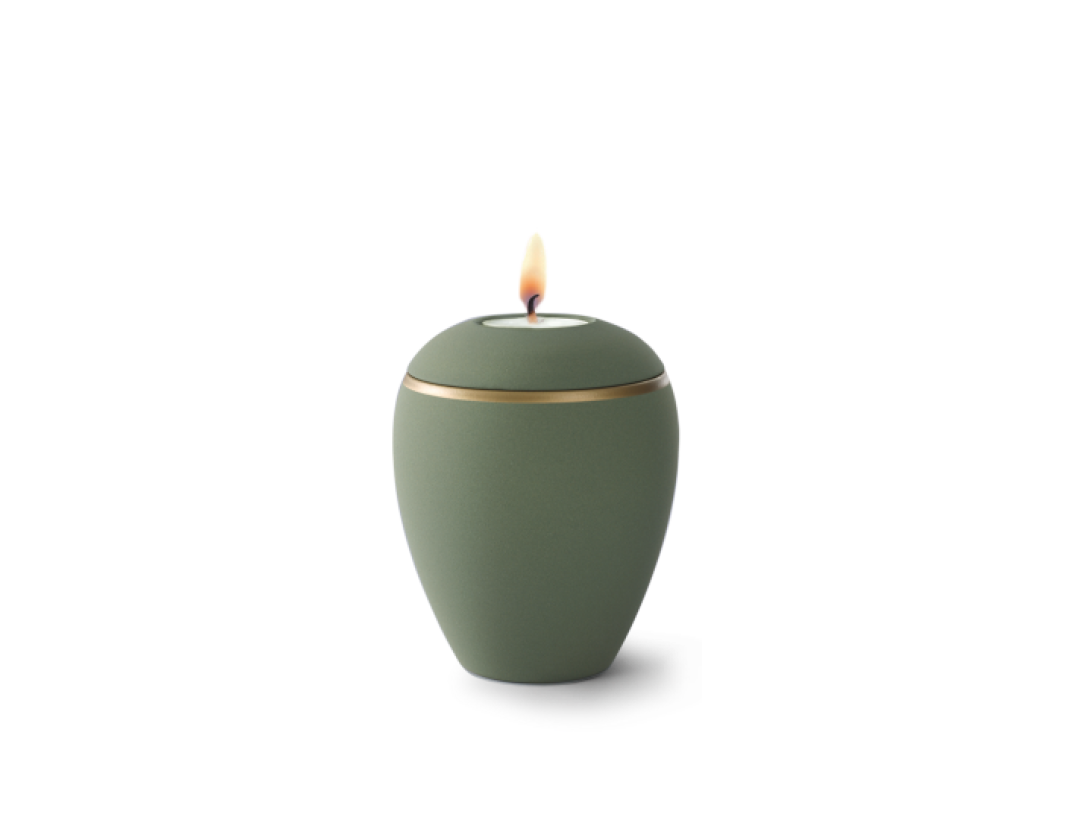 Edition Colour Line, Samtton oliv - Gedenklicht, altgold Dekorstreifen, Keramik