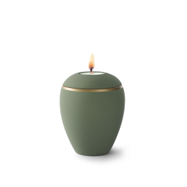 Edition Colour Line, Samtton oliv - Gedenklicht, altgold Dekorstreifen, Keramik