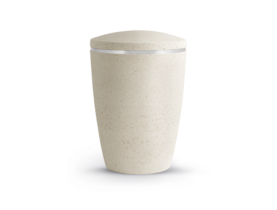 Terra-Jura Urne Edition Rocka aus biol. abbaub.Komponenten, Steinoptik, creme, Silberband