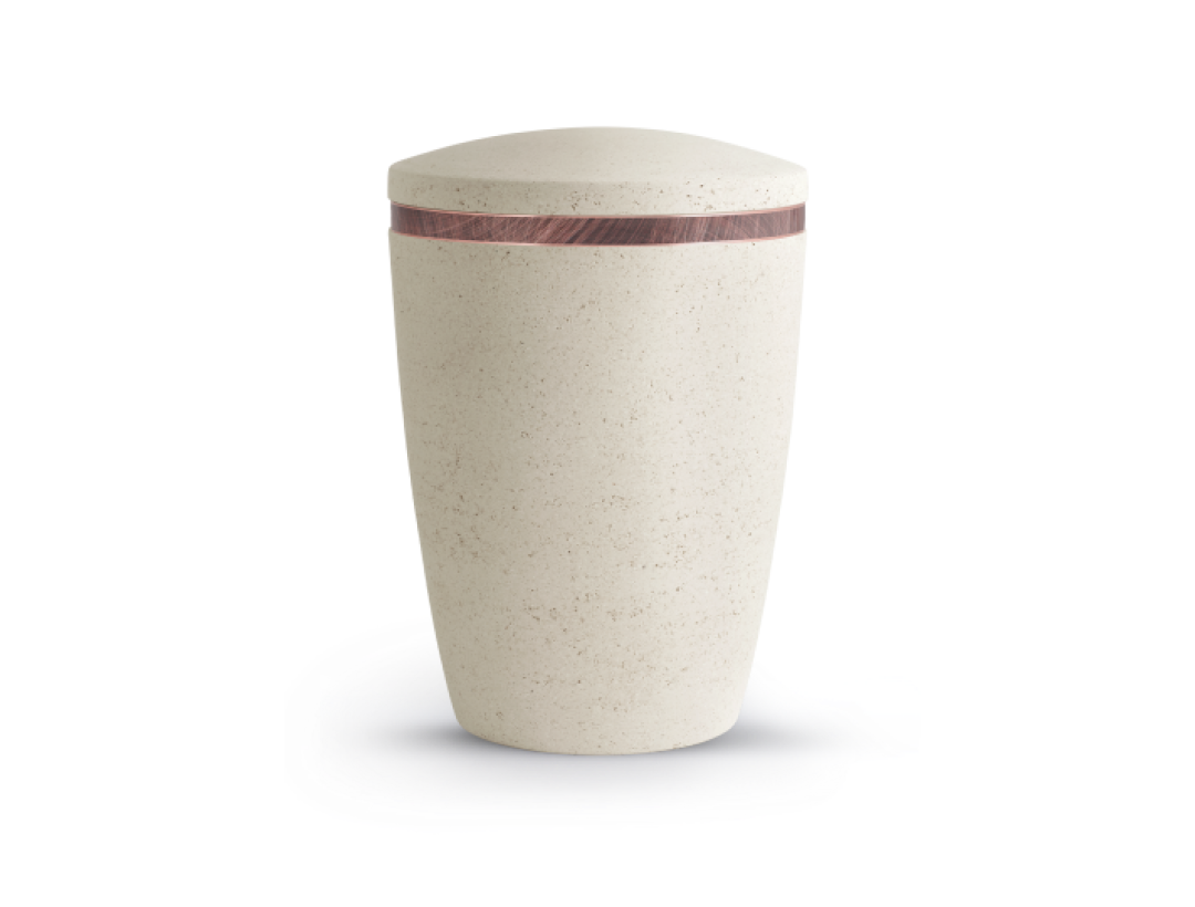 Terra-Jura Urne Edition Rocka aus biol. abbaub.Komponenten, Steinoptik, creme zweifarbiges Band, Kupfer