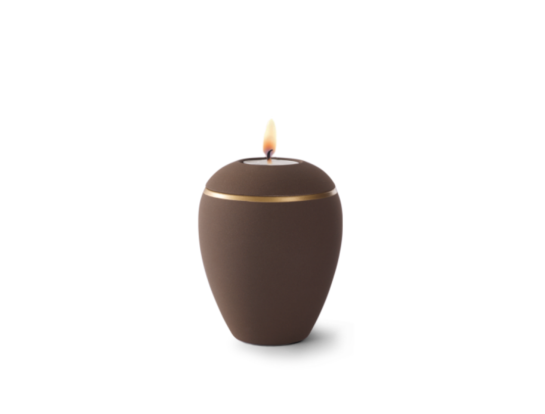 Edition Colour Line, Samtton café - Gedenklicht, altgold Dekorstreifen, Keramik