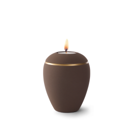 Edition Colour Line, Samtton café - Gedenklicht, altgold Dekorstreifen, Keramik