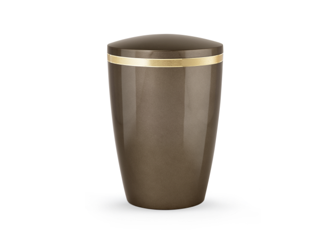 Edition Alicante, hochglanz hellbraun, Goldstreifen matt/glänzend, biol. abbaub. Edition Alicante, hochglanz hellbraun, Goldstreifen matt/glänzend, biol. abbaub.