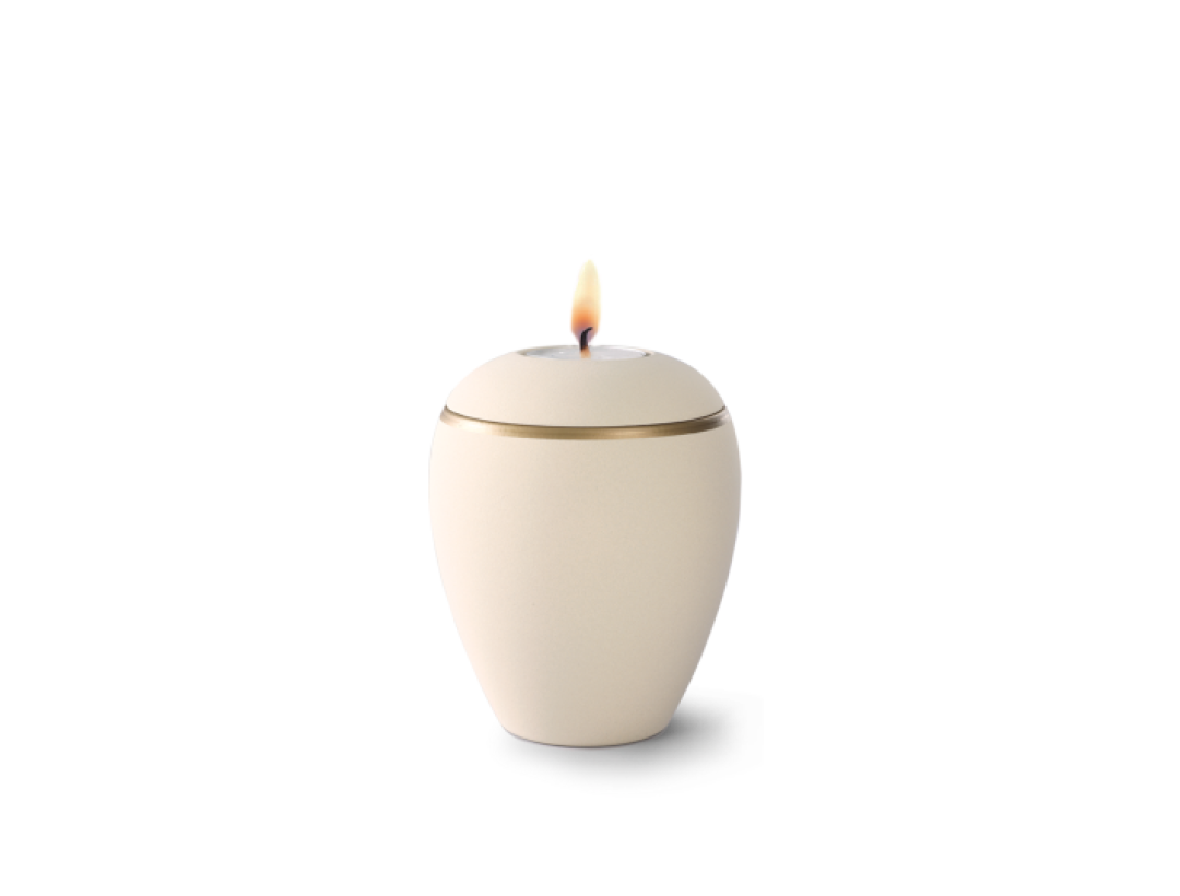 Edition Colour Line, Samtton creme - Gedenklicht, altgold Dekorstreifen, Keramik