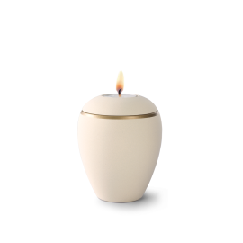 Edition Colour Line, Samtton creme - Gedenklicht, altgold Dekorstreifen, Keramik