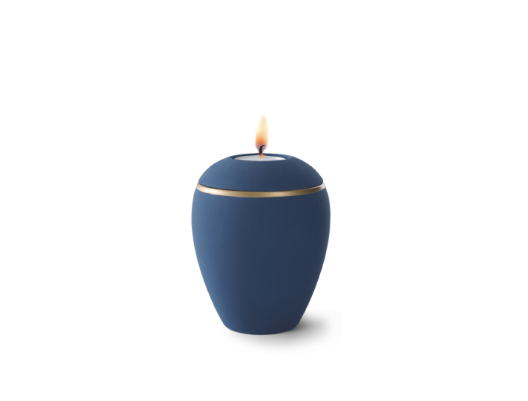 Edition Colour Line, Samtton marine - Gedenklicht, altgold Dekorstreifen, Keramik