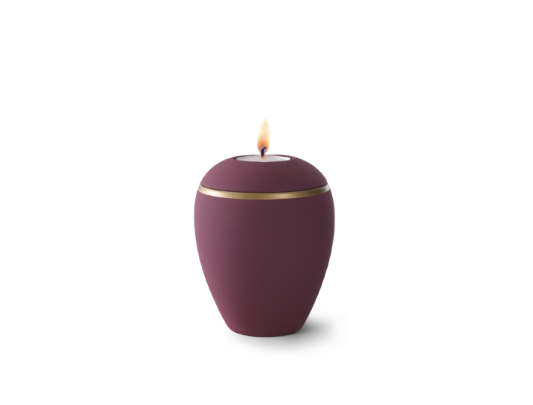 Edition Colour Line, Samtton burgund - Gedenklicht, altgold Dekorstreifen, Keramik