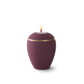 Edition Colour Line, Samtton burgund - Gedenklicht, altgold Dekorstreifen, Keramik