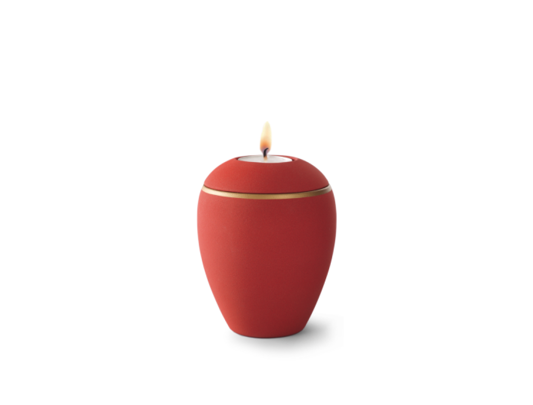 Edition Colour Line, Samtton rubin - Gedenklicht, altgold Dekorstreifen, Keramik