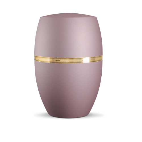 Die Urne Infinity Ouro ist in einem samtigen Roséton gehalten und verfügt über ein gebürstetes Golddekor in Form eines horizontalen Rings.