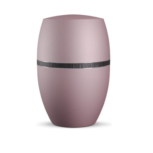 Die Urne Infinity Veta ist in einem samtigen Rosé gehalten und verfügt über ein schwarz gebürstetes Dekor, mit einer ovalen, eleganten Form.