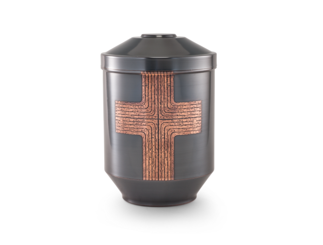 Kupfer, Kreuzrelief, galvanisch gefärbt Kupfer, Kreuzrelief, galvanisch gefärbt