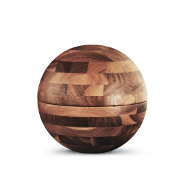 Edition Alea, Walnuss kreuzverleimt / geölt, Kugelform, mit Aschebeutel und Naturfasernetz Edition Alea, Walnuss kreuzverleimt / geölt, Kugelform, mit Aschebeutel und Naturfasernetz