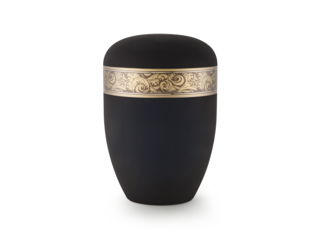 Edition Antiqua, Samtton tiefschwarz, Dekor Feder, biol. abbaub.