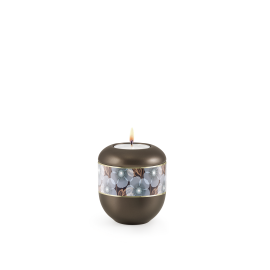Edition Wave, perlmutt chocolat - Gedenklicht, Blumen-Dekor mit feinen Kristallen, Goldstreifen Edition Wave, perlmutt chocolat - Gedenklicht, Blumen-Dekor mit feinen Kristallen, Goldstreifen