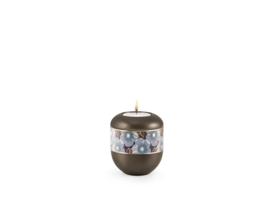 Edition Wave, perlmutt chocolat - Gedenklicht, Blumen-Dekor mit feinen Kristallen, Goldstreifen