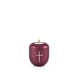 Edition Crystal, perlmutt weinrot - Gedenklicht, Kreuz aus Kristallen