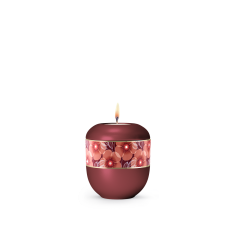 Edition Wave, perlmutt weinrot - Gedenklicht, Blumen-Dekor mit feinen Kristallen, Goldstreifen