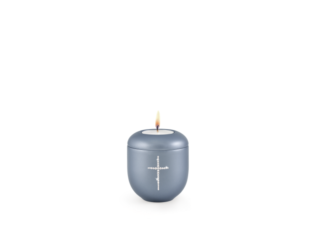 Edition Crystal, perlmutt stahlgrau - Gedenklicht, Kreuz aus Kristallen