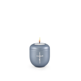 Edition Crystal, perlmutt stahlgrau - Gedenklicht, Kreuz aus Kristallen