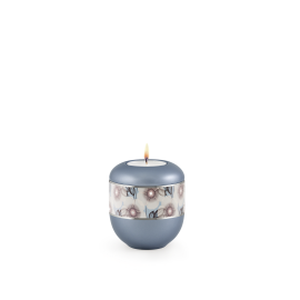 Edition Wave, perlmutt stahlgrau - Gedenklicht, Blumen-Dekor mit feinen Kristallen, Silberstreifen