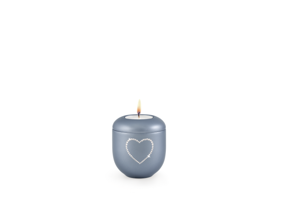 Edition Crystal, perlmutt stahlgrau - Gedenklicht, Herz aus Kristallen