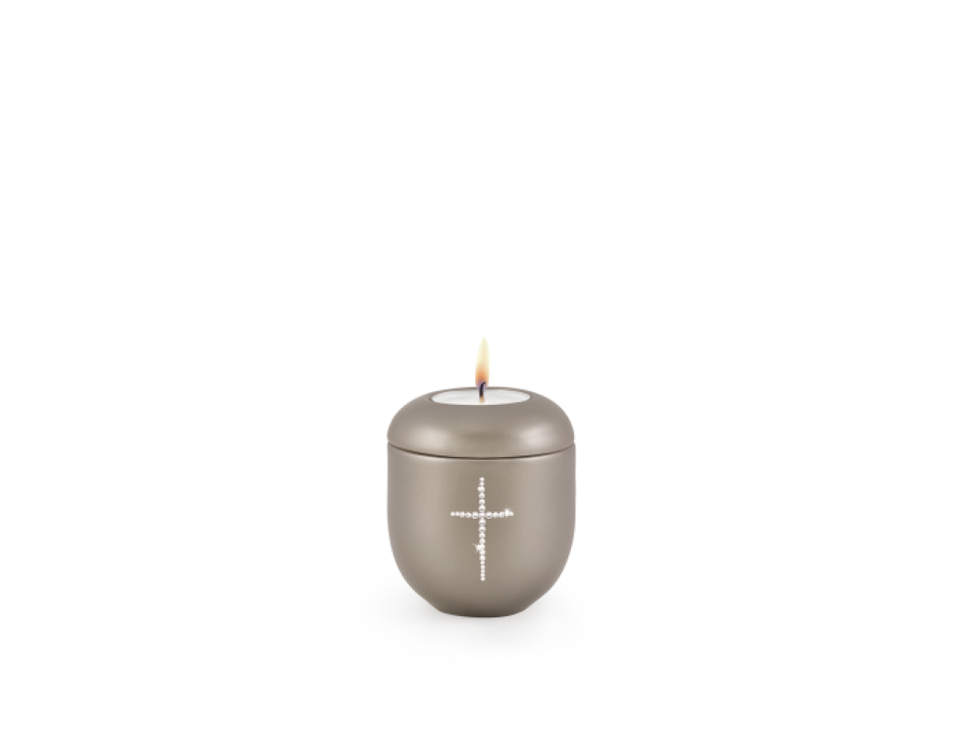 Edition Crystal, perlmutt fumé - Gedenklicht, Kreuz aus Kristallen