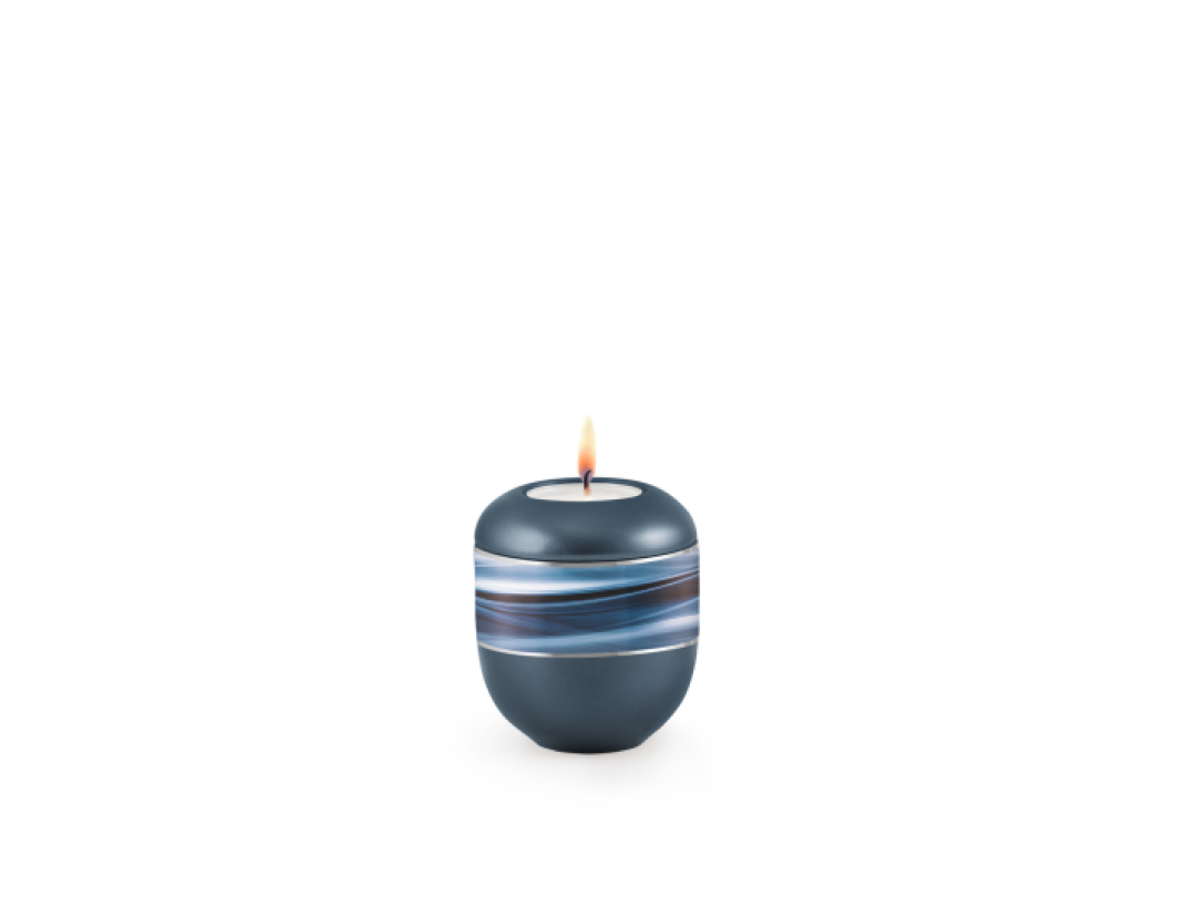 Edition Wave, perlmutt mitternachtsblau - Gedenklicht, Motiv Wellen, Silberstreifen Edition Wave, perlmutt mitternachtsblau - Gedenklicht, Motiv Wellen, Silberstreifen