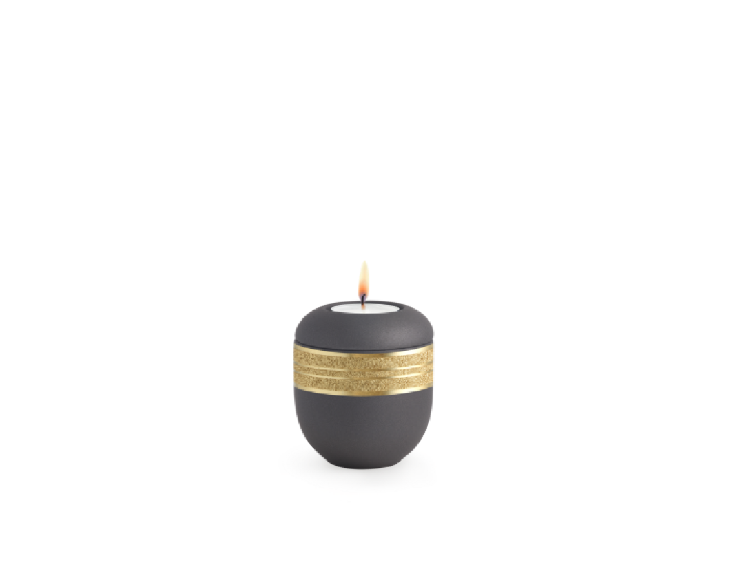 Edition Krypta, Samton Anthrazit, mattgolden eingefasstes glitzerndes Dekor, Gedenklicht
