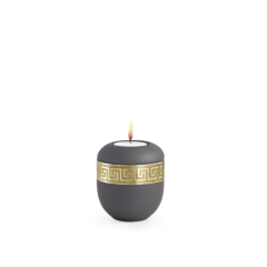 Edition Krypta, Samton Anthrazit, mattgoldenes Mäanderdkor altgolden eingefasst, Gedenklicht