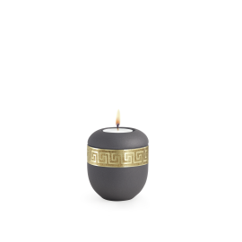 Edition Krypta, Samton Anthrazit, mattgoldenes Mäanderdkor altgolden eingefasst, Gedenklicht