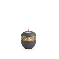 Edition Krypta, Samton Anthrazit, mattgoldenes Unendlichkeitsdekor altgolden eingefasst, Gedenklicht