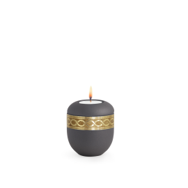 Edition Krypta, Samton Anthrazit, mattgoldenes Unendlichkeitsdekor altgolden eingefasst, Gedenklicht Edition Krypta, Samton Anthrazit, mattgoldenes Unendlichkeitsdekor altgolden eingefasst, Gedenklicht